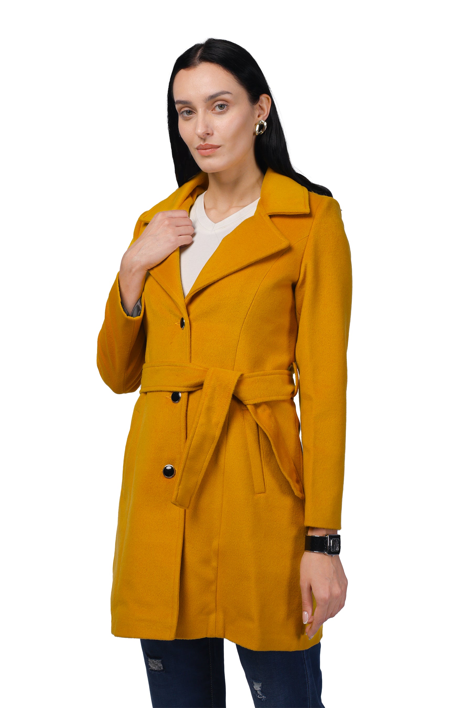 Women's Long Coat in Fur Tweed Fabric