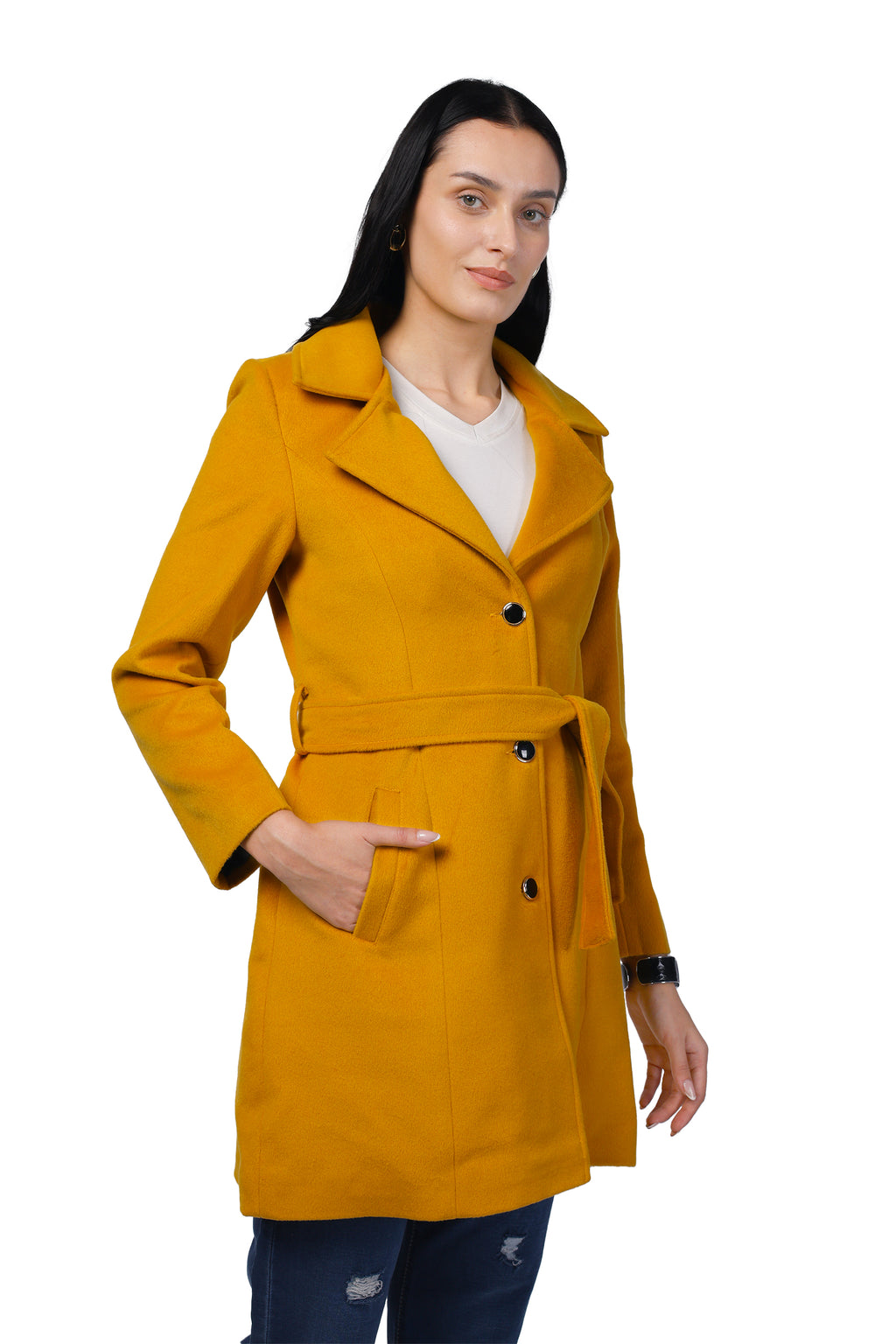 Women's Long Coat in Fur Tweed Fabric