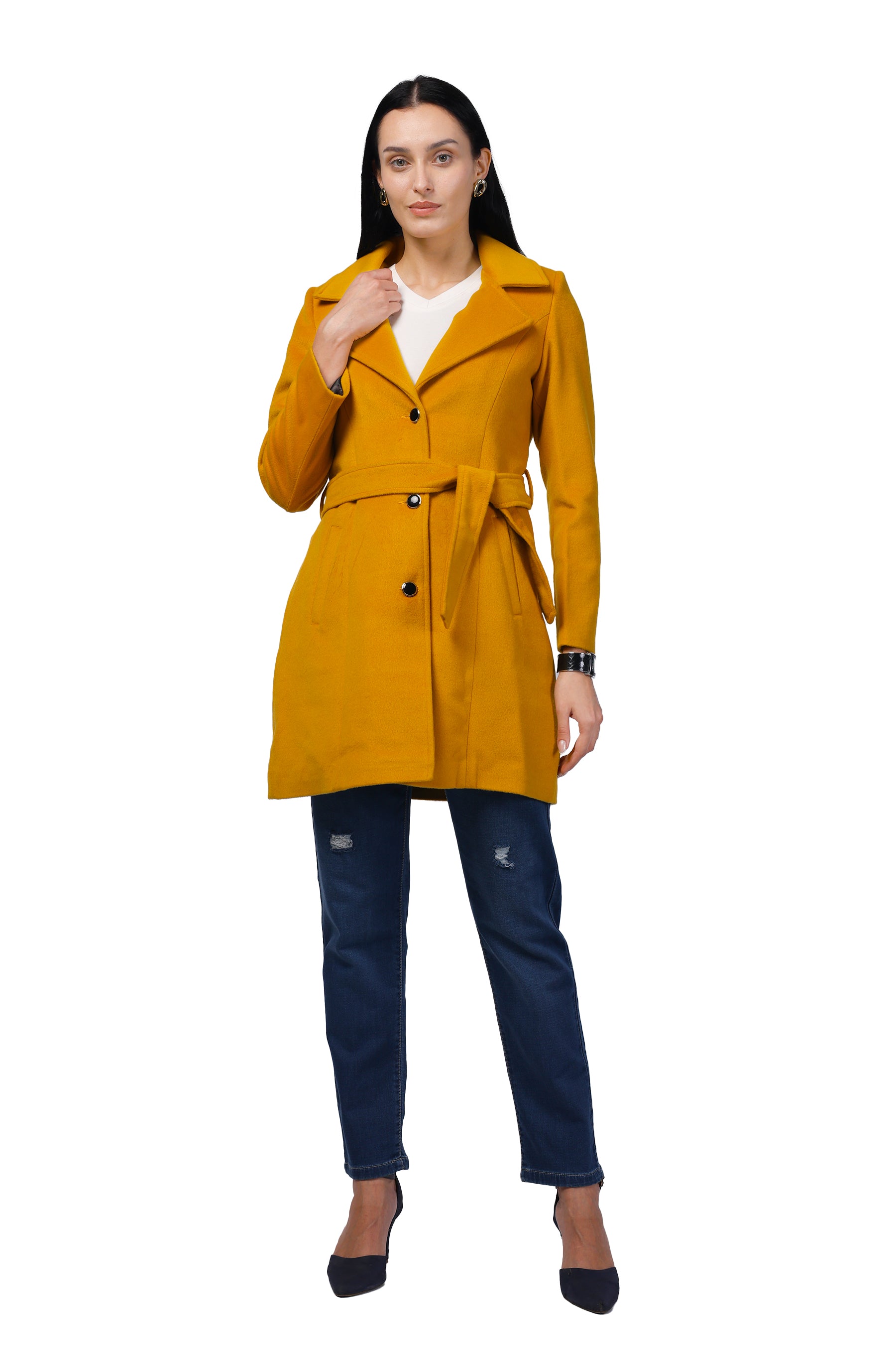 Women's Long Coat in Fur Tweed Fabric