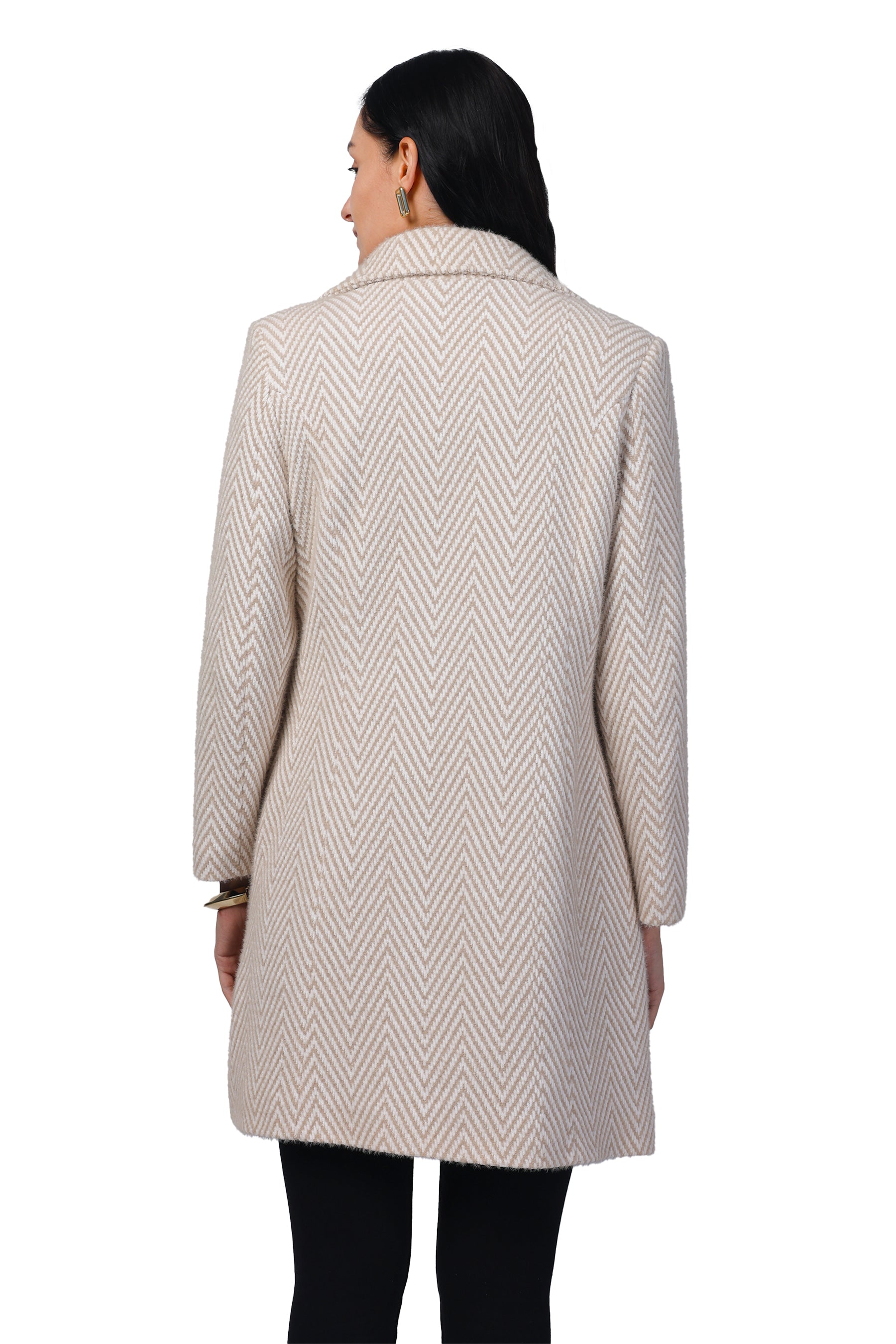 Women's Long Coat in Hairy Herringbone Fabric