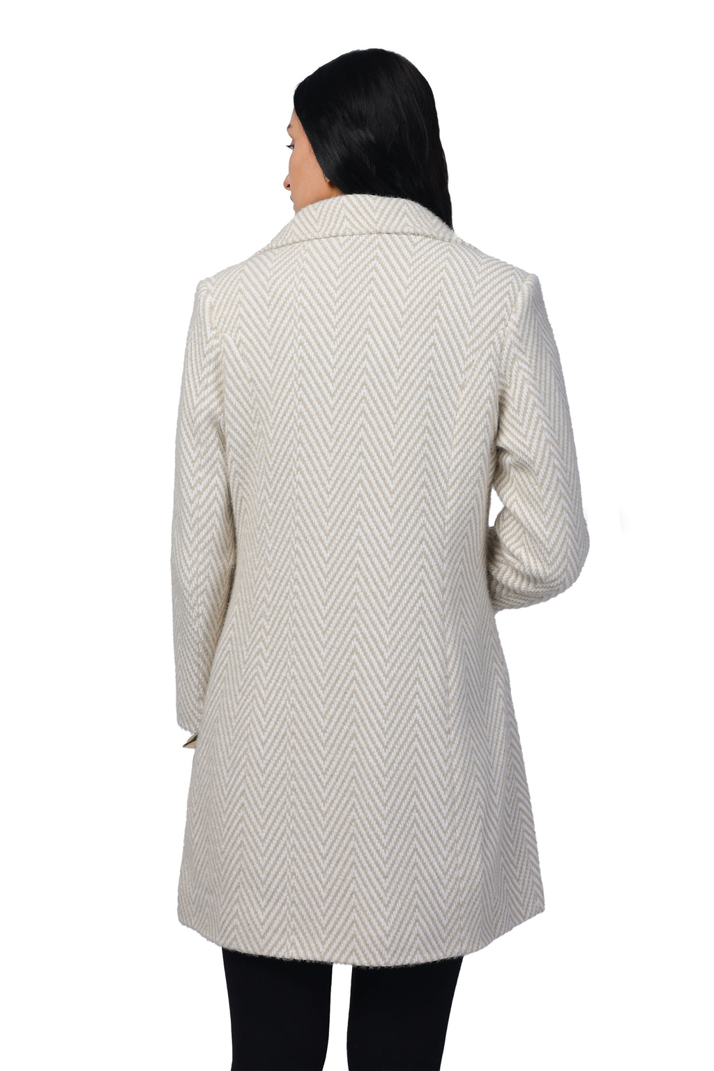 Women's Long Coat in Hairy Herringbone Fabric