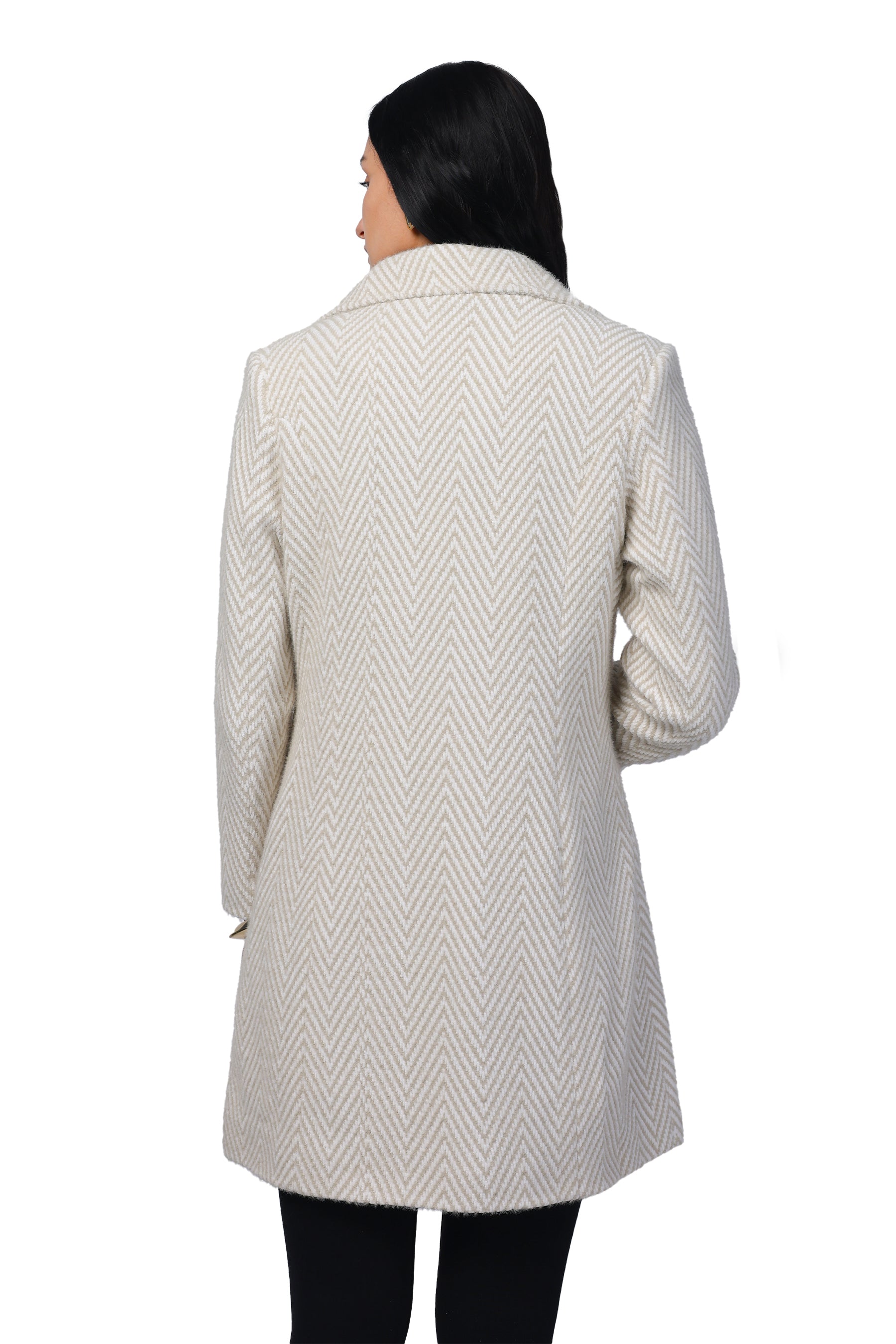 Women's Long Coat in Hairy Herringbone Fabric