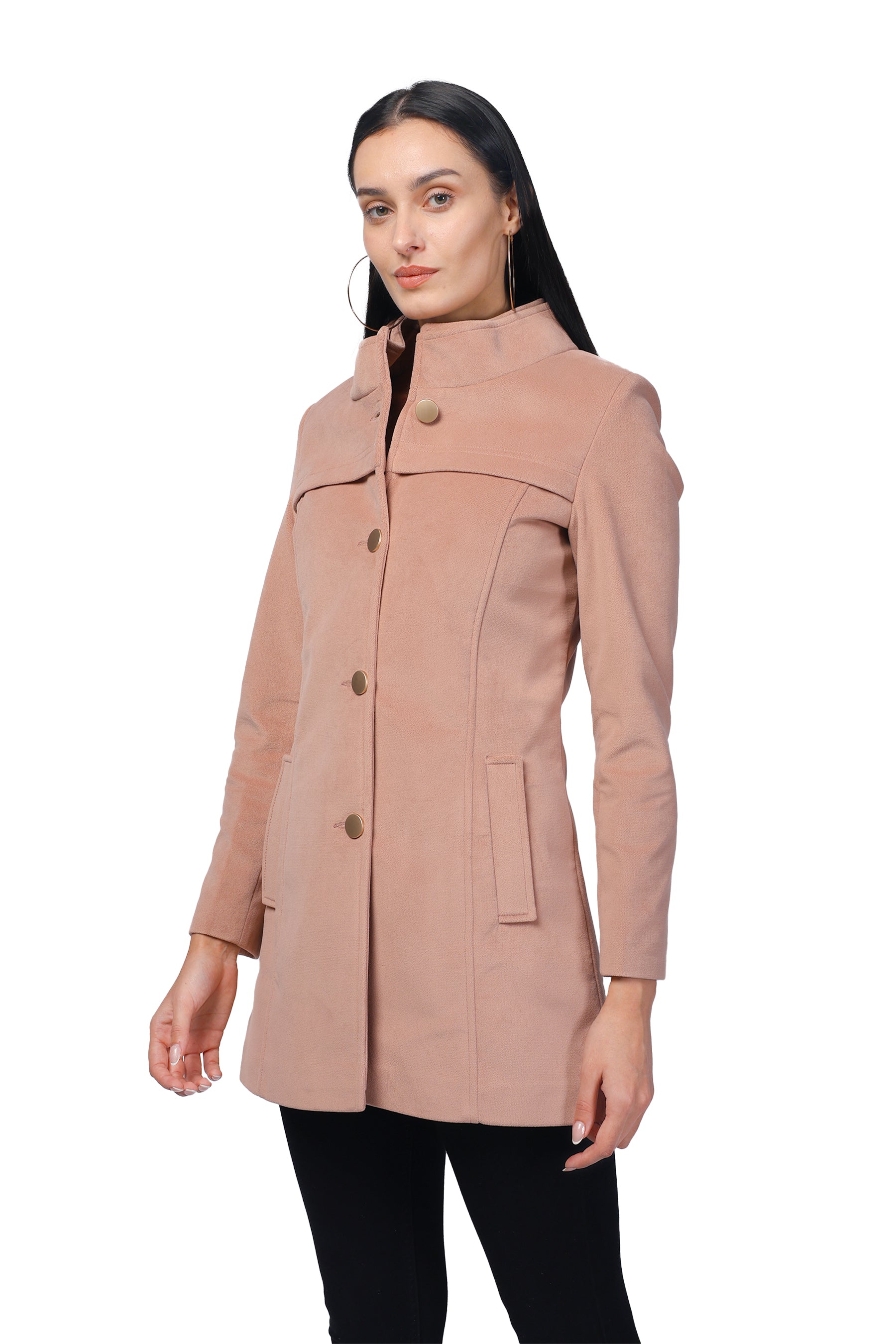 Women's Long Coat in Textured Velvet Fabric