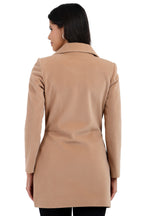 Women's Double Breasted Semi Long Coat in Bonded Velvet Fabric