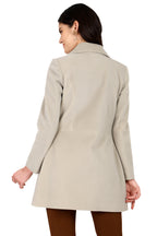Women's Double Breasted Semi Long Coat in Bonded Velvet Fabric