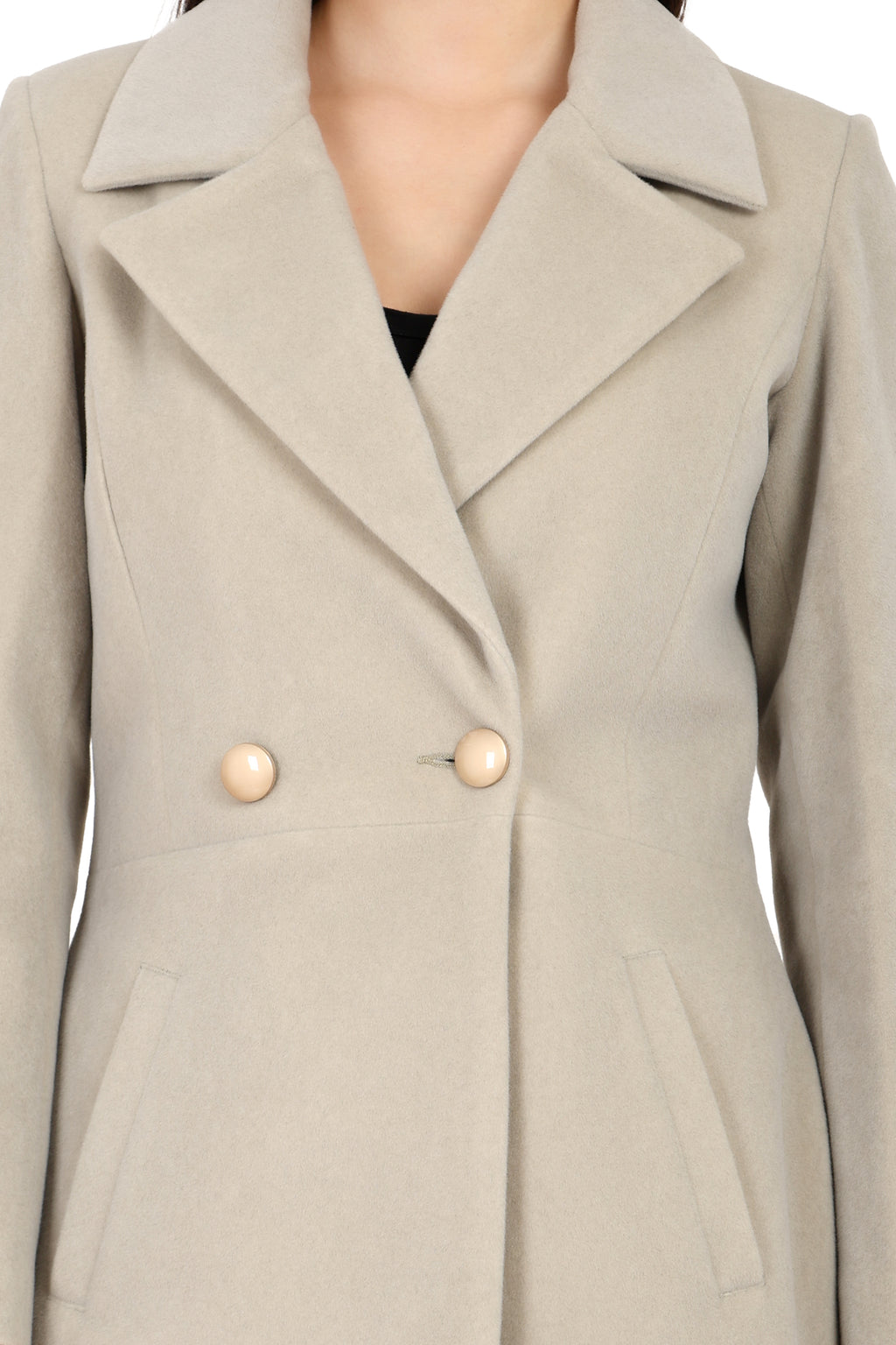 Women's Double Breasted Semi Long Coat in Bonded Velvet Fabric