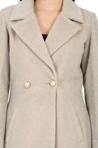 Women's Double Breasted Semi Long Coat in Bonded Velvet Fabric