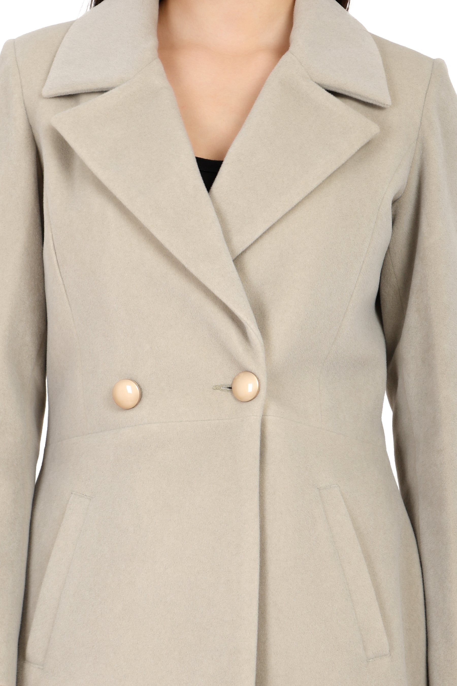 Women's Double Breasted Semi Long Coat in Bonded Velvet Fabric