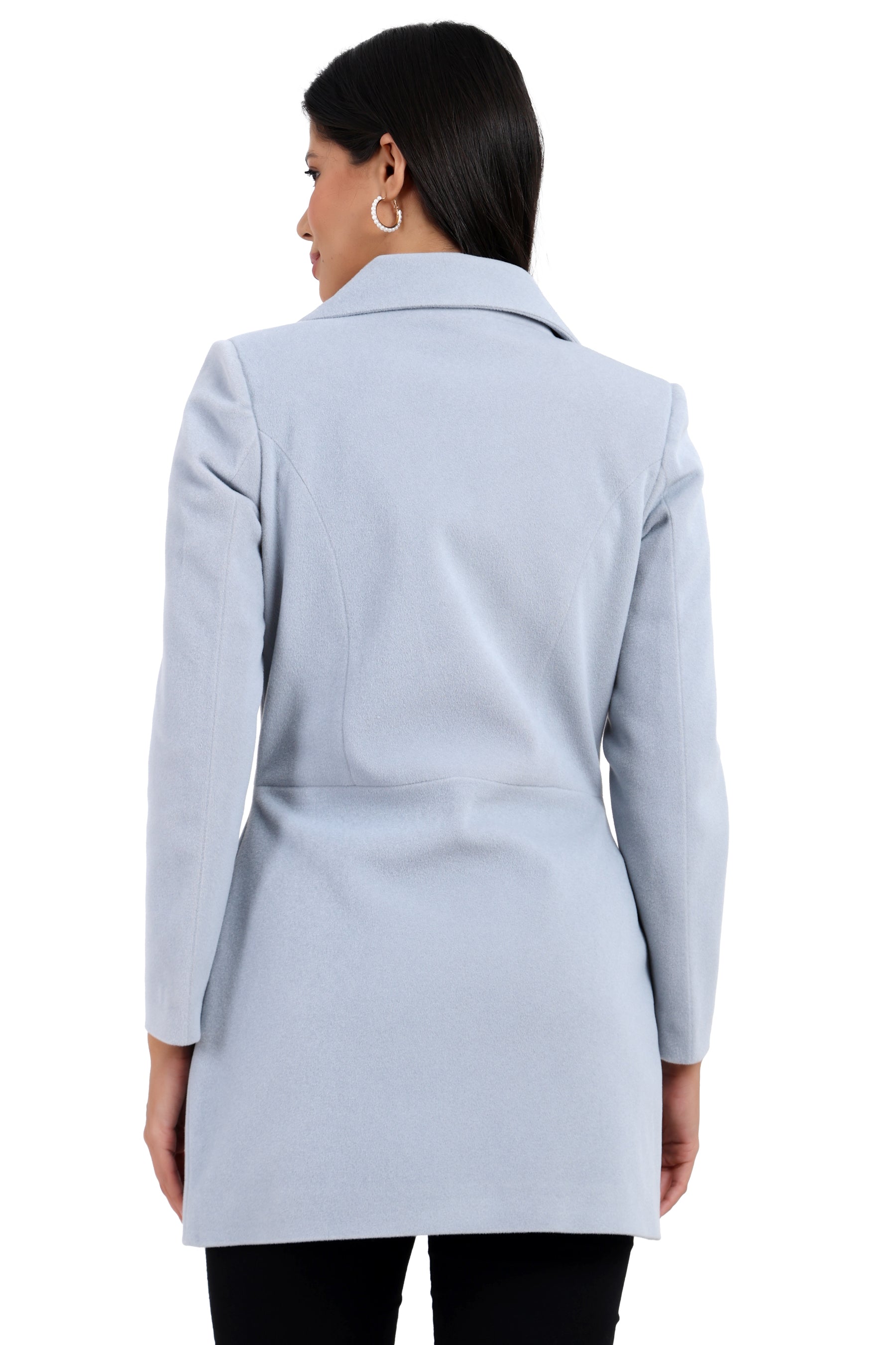Women's Double Breasted Semi Long Coat in Bonded Velvet Fabric