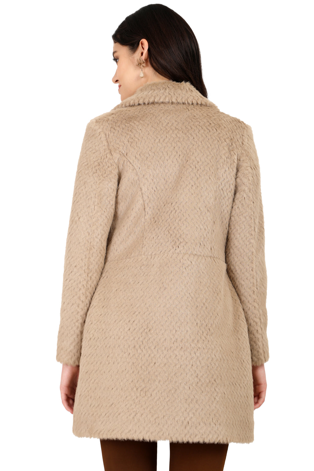 Women's Semi Long Coat in Zig Zag Fur Fabric