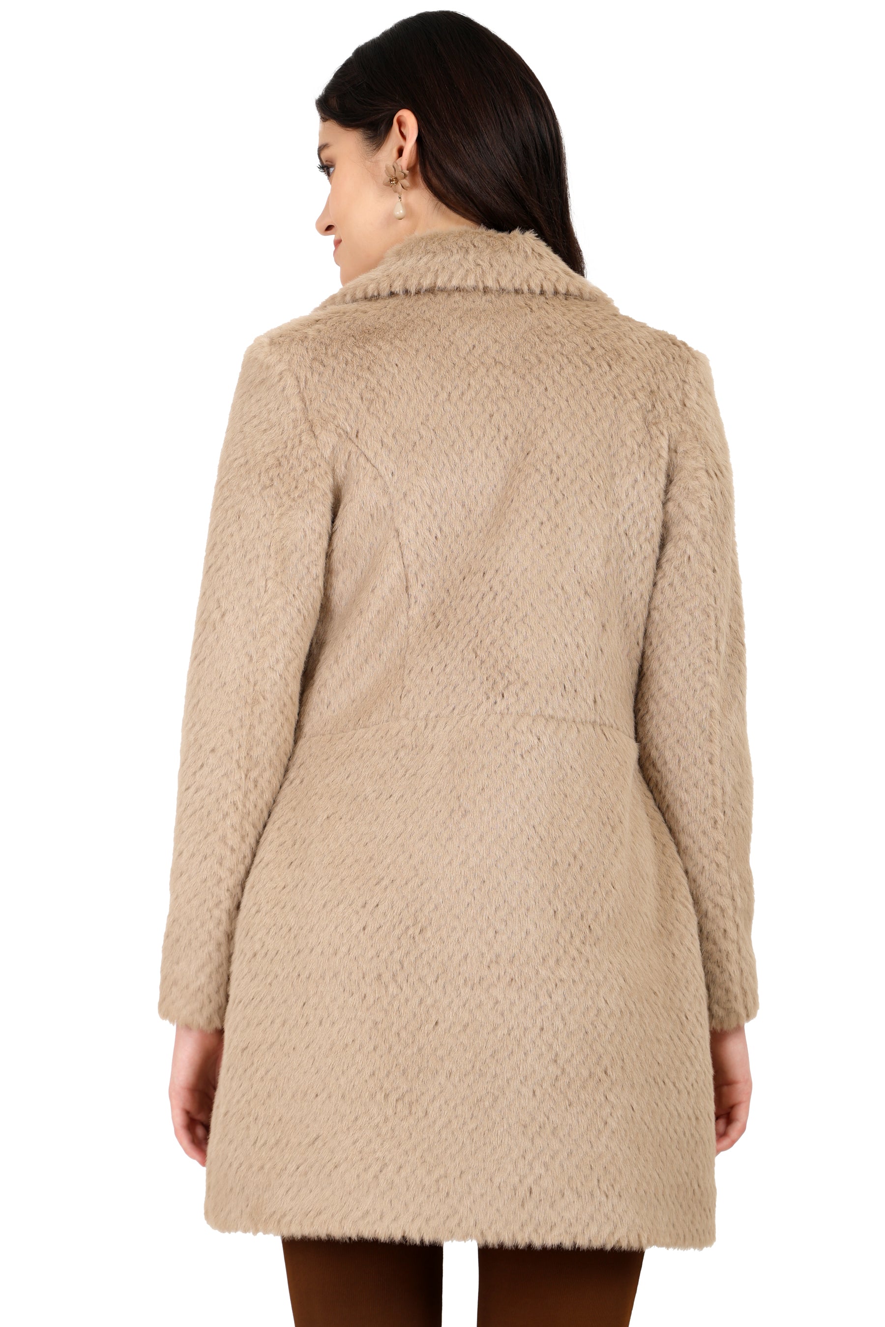 Women's Semi Long Coat in Zig Zag Fur Fabric