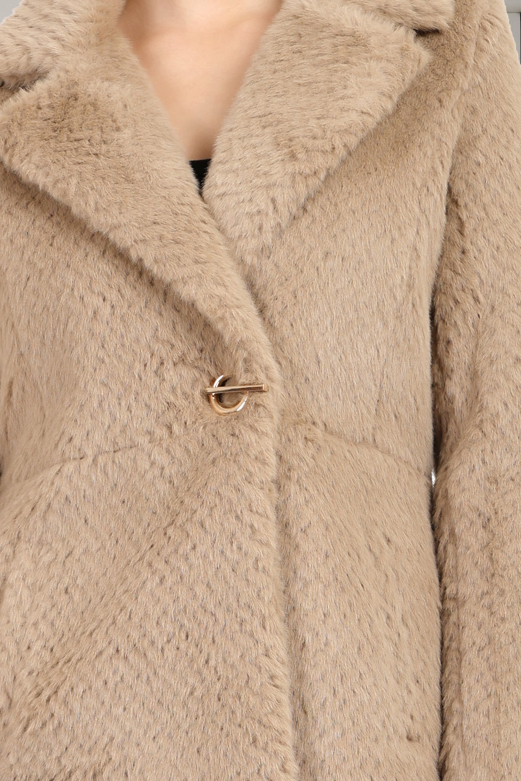 Women's Semi Long Coat in Zig Zag Fur Fabric