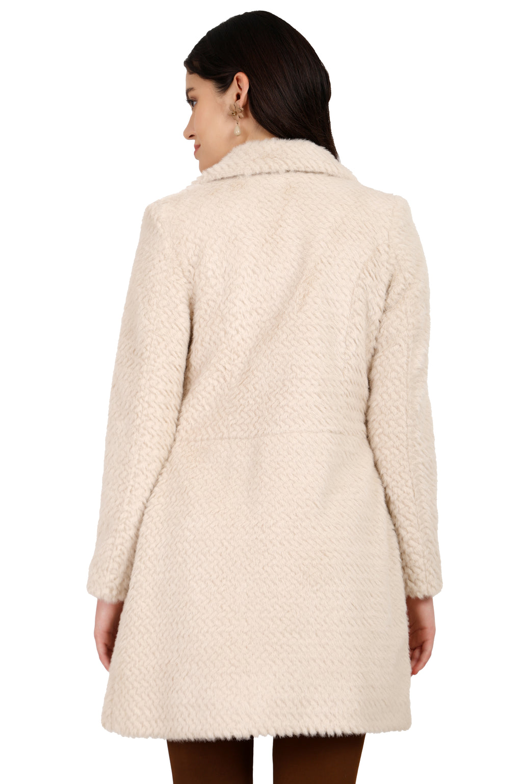 Women's Semi Long Coat in Zig Zag Fur Fabric