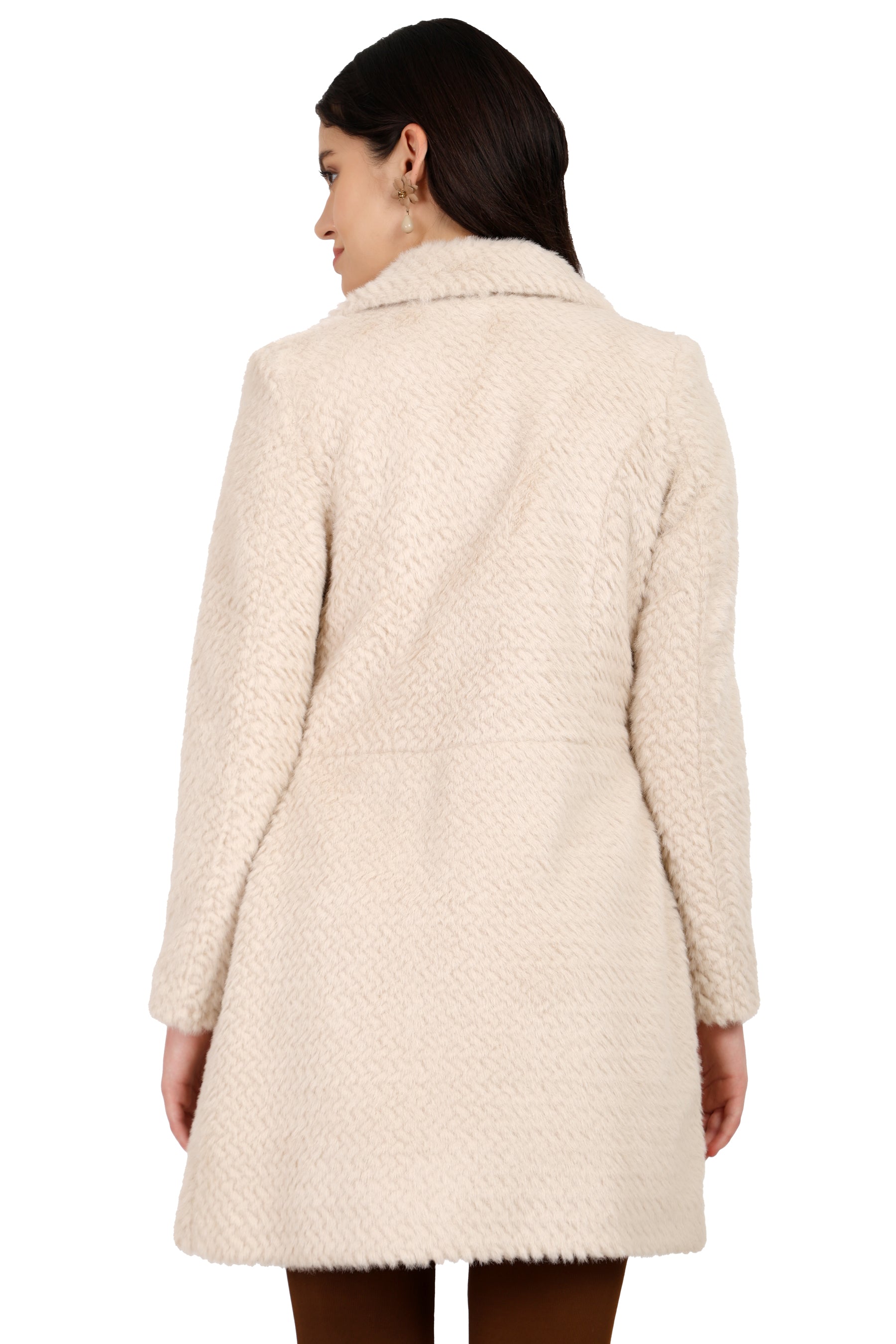 Women's Semi Long Coat in Zig Zag Fur Fabric