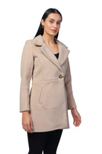 Women's Double Breasted Semi Long Coat in Fur Tweed Fabric