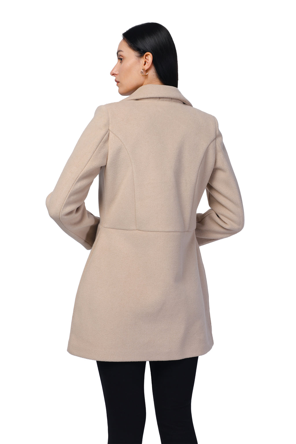 Women's Double Breasted Semi Long Coat in Fur Tweed Fabric