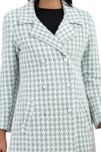 Women's Double Breasted Long Coat in Hairy Houndstooth Fabric