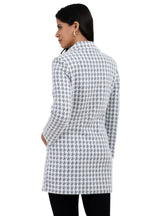 Women's Double Breasted Long Coat in Hairy Houndstooth Fabric