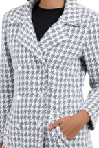 Women's Double Breasted Long Coat in Hairy Houndstooth Fabric
