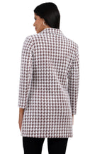 Women's Double Breasted Long Coat in Hairy Houndstooth Fabric