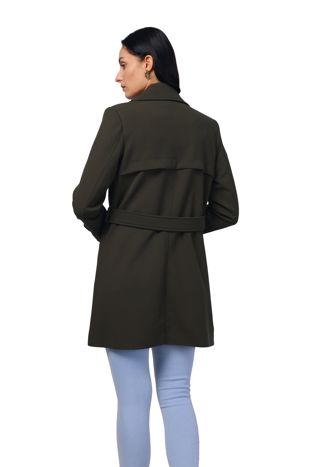 Women's Double Breasted Long Coat in Crush Scuba Fabric