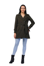 Women's Double Breasted Long Coat in Crush Scuba Fabric