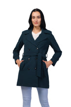 Women's Double Breasted Long Coat in Crush Scuba Fabric