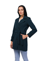 Women's Double Breasted Long Coat in Crush Scuba Fabric