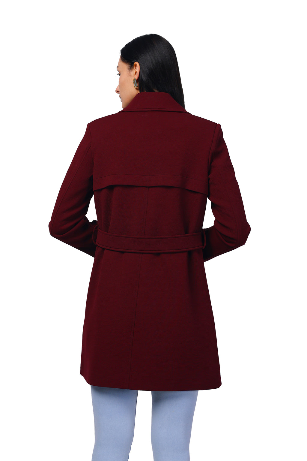 Women's Double Breasted Long Coat in Crush Scuba Fabric
