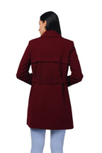 Women's Double Breasted Long Coat in Crush Scuba Fabric
