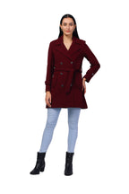 Women's Double Breasted Long Coat in Crush Scuba Fabric