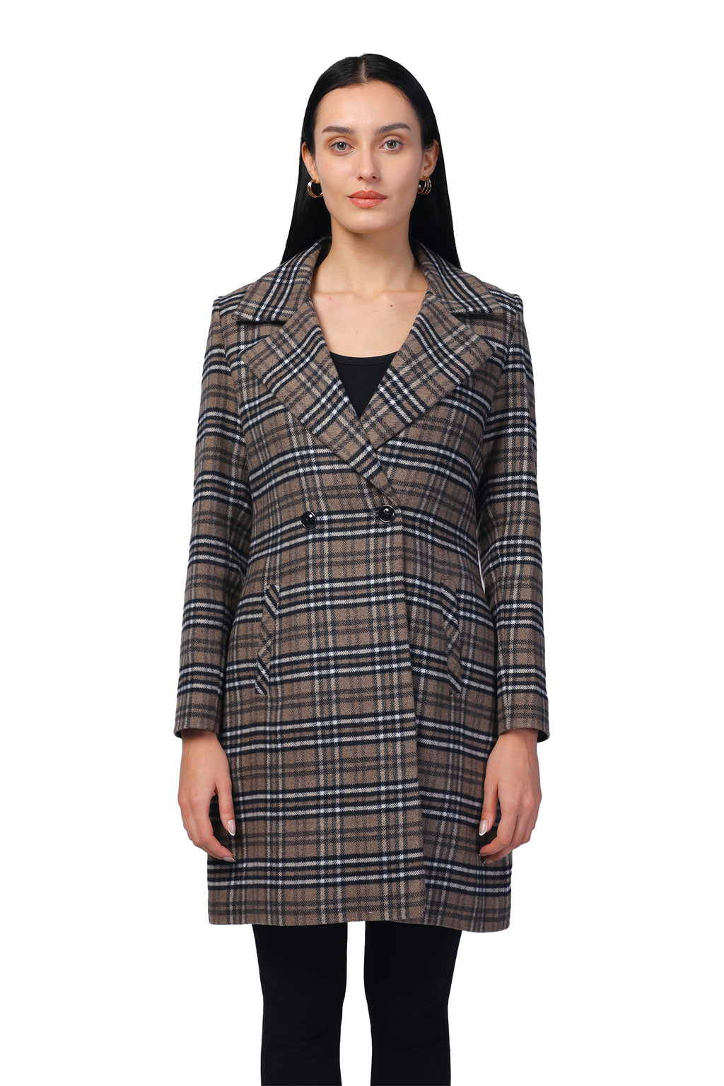 Women's Double Breasted Long Coat in Tweed Fabric