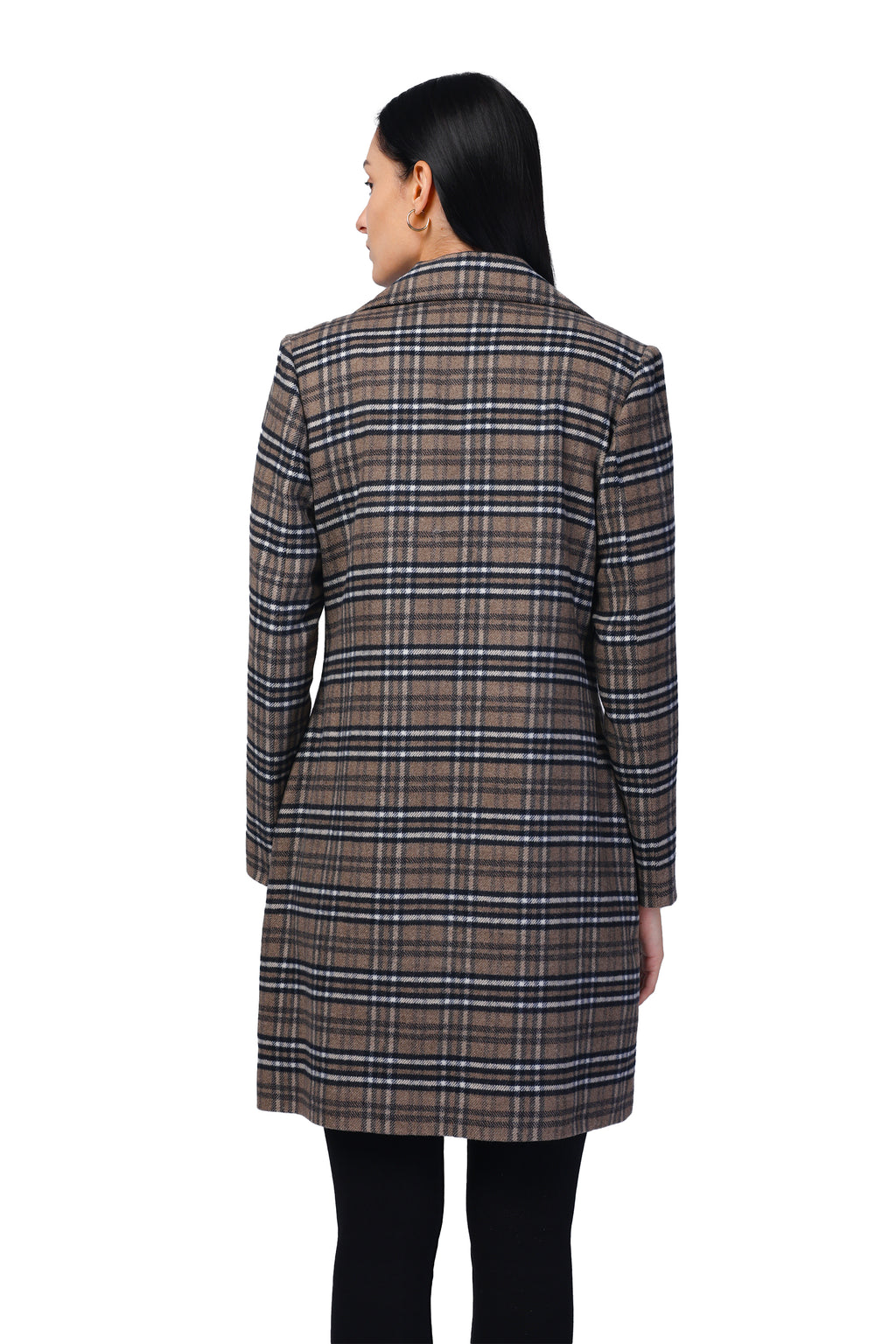 Women's Double Breasted Long Coat in Tweed Fabric