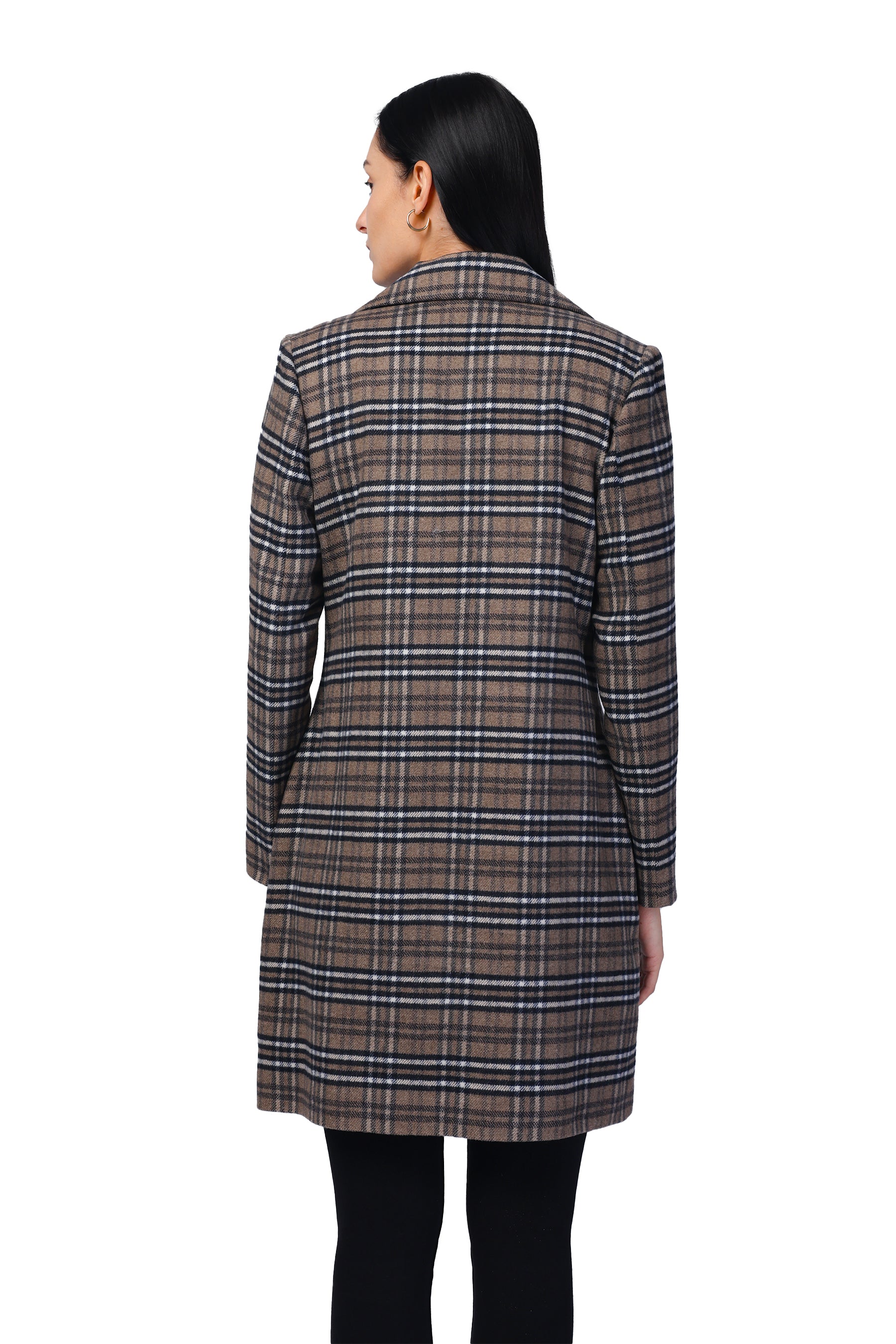 Women's Double Breasted Long Coat in Tweed Fabric