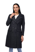 Women's Double Breasted Long Coat in Wooled Tweed Fabric