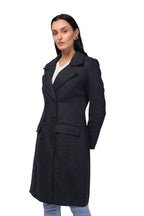Women's Double Breasted Long Coat in Wooled Tweed Fabric