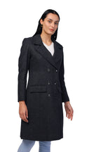 Women's Double Breasted Long Coat in Wooled Tweed Fabric