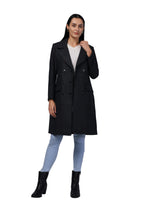 Women's Double Breasted Long Coat in Wooled Tweed Fabric