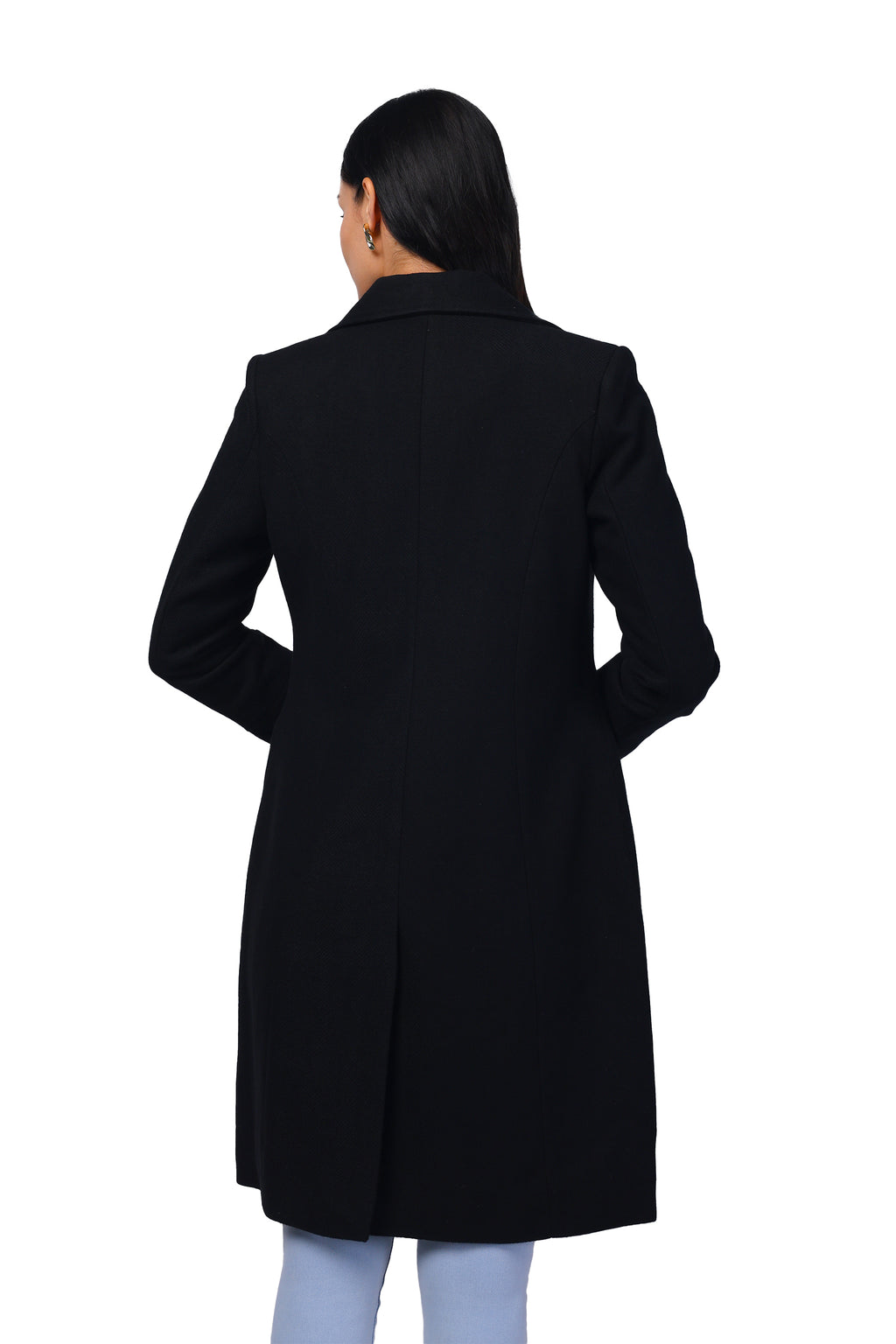 Women's Double Breasted Long Coat in Wooled Tweed Fabric