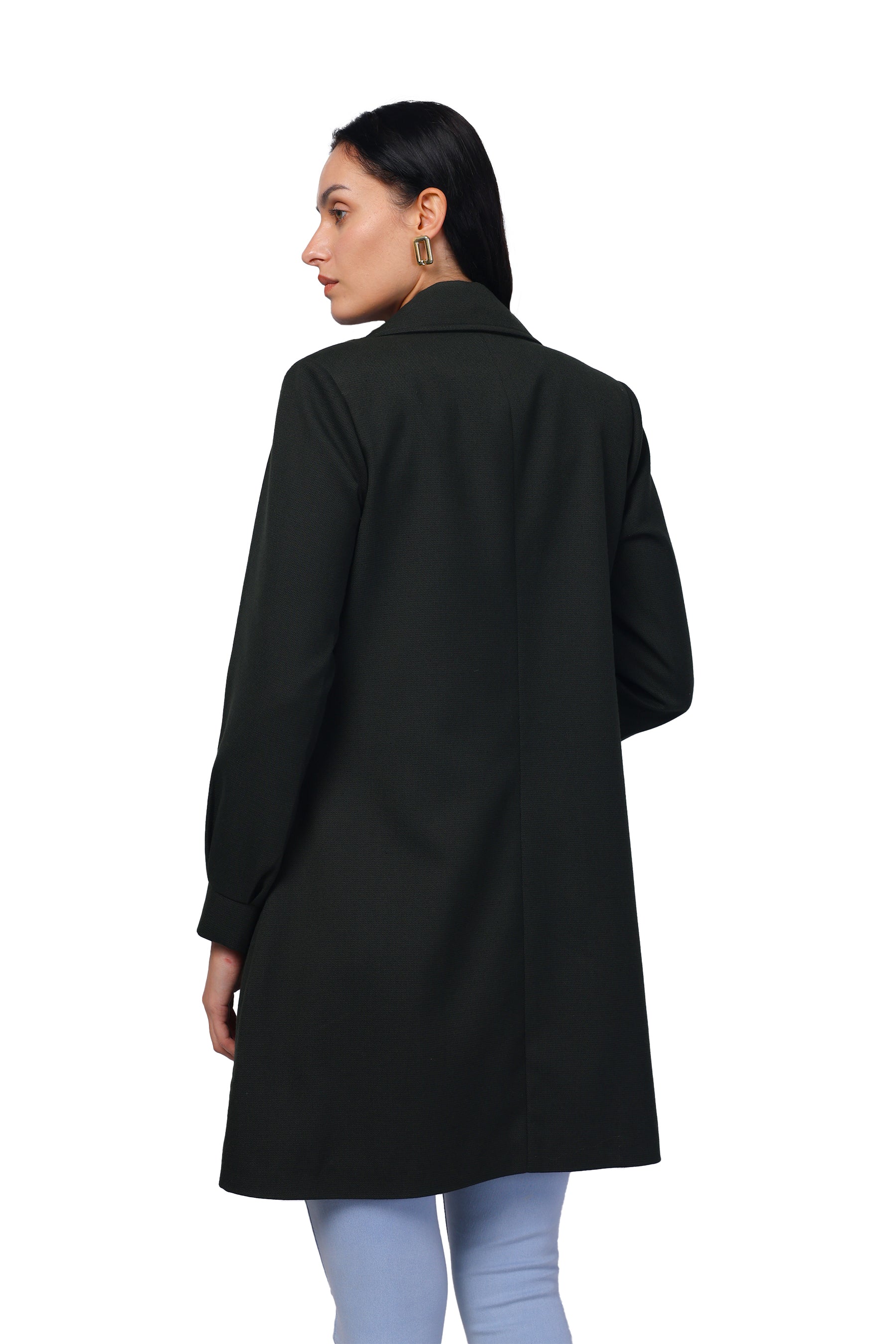 Women's Double Breasted Long Coat in Light Weight Tweed Fabric