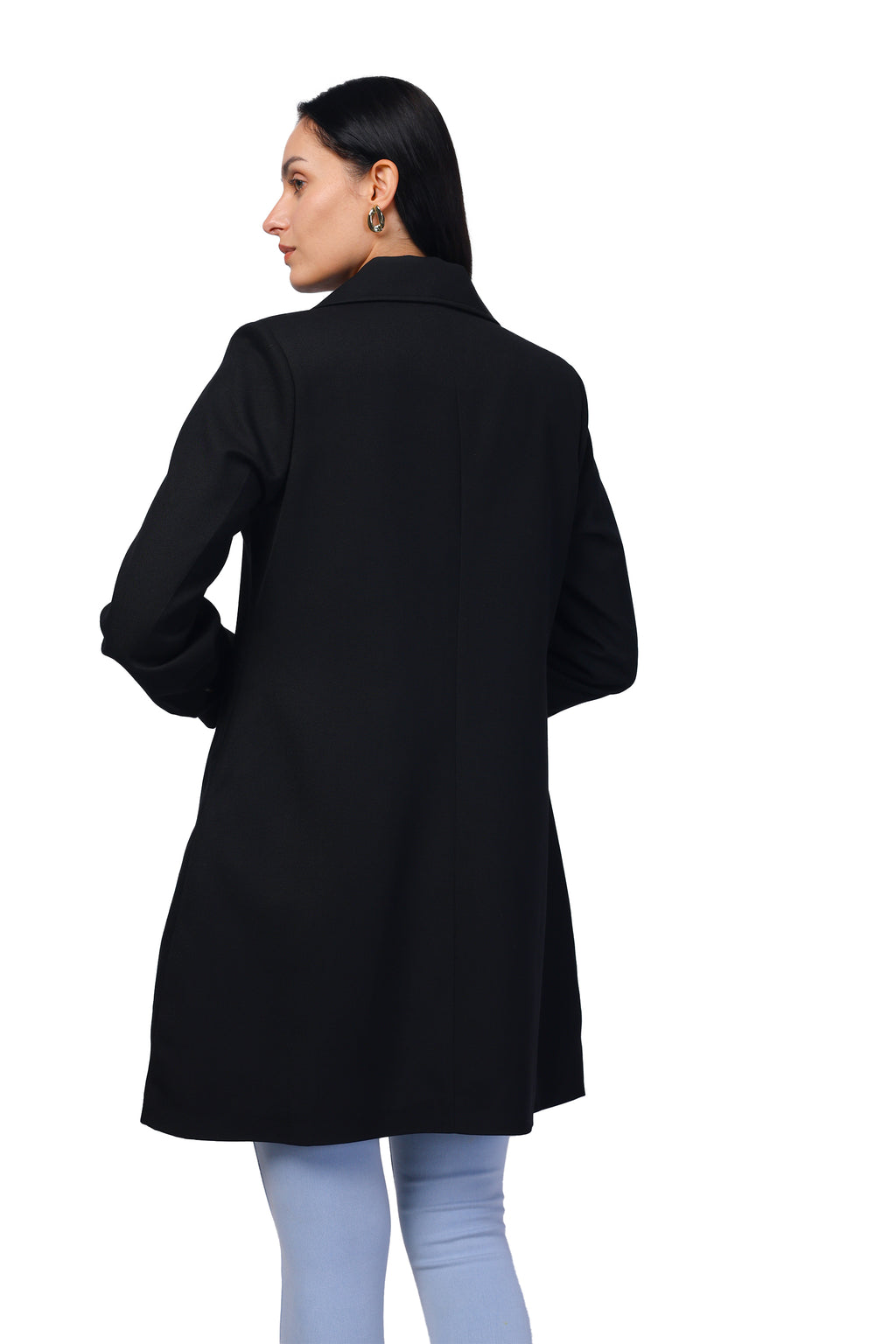 Women's Double Breasted Long Coat in Light Weight Tweed Fabric