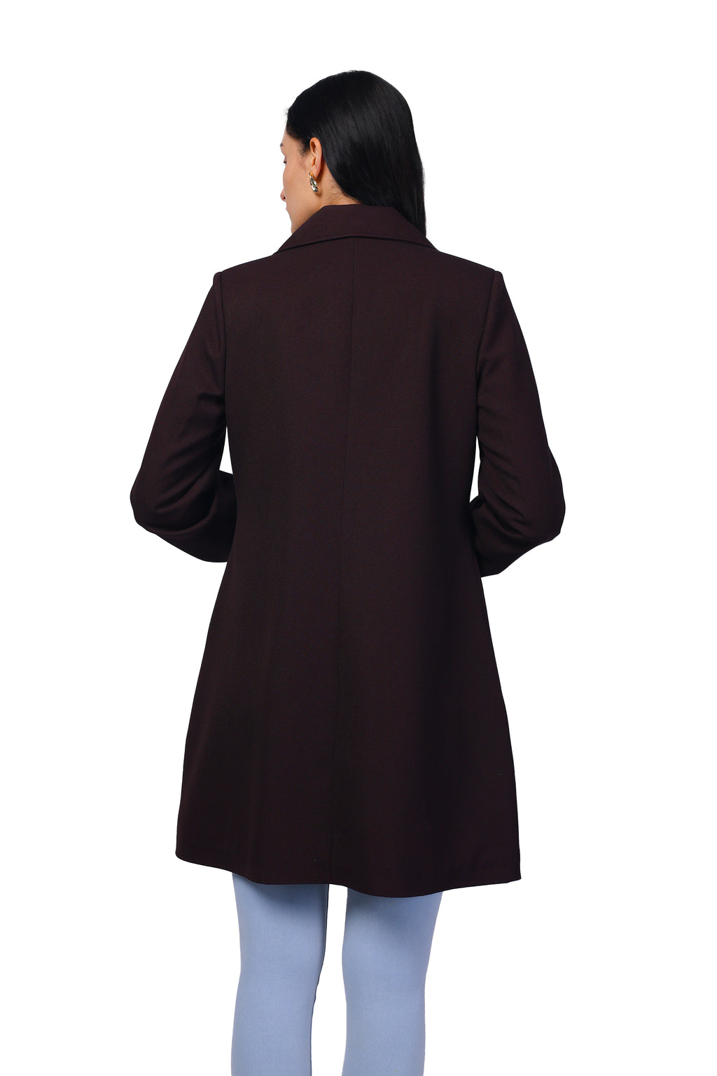 Women's Double Breasted Long Coat in Light Weight Tweed Fabric