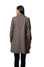 Double Breasted Checkered Long Coat in Light Weight Tweed Fabric