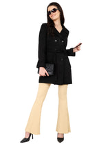 Double Breasted Semi Long Coat in Scuba Suede Fabric