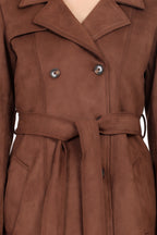 Double Breasted Semi Long Coat in Scuba Suede Fabric