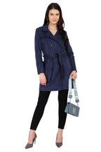 Double Breasted Semi Long Coat in Scuba Suede Fabric