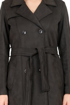 Double Breasted Semi Long Coat in Scuba Suede Fabric