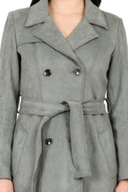 Double Breasted Semi Long Coat in Scuba Suede Fabric
