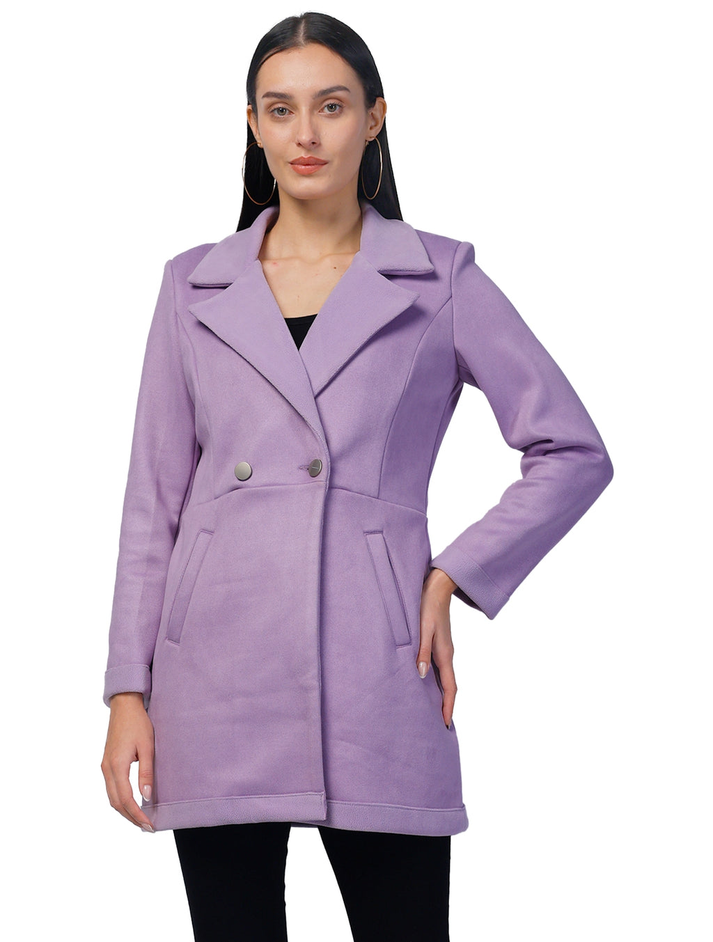 Women's Semi Long Coat in Anti Pilling Suede Fabric