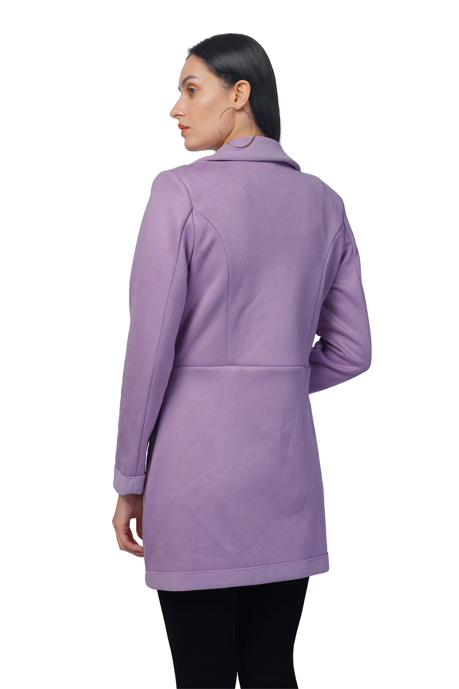 Women's Semi Long Coat in Anti Pilling Suede Fabric